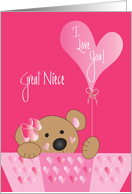 Valentine Great Niece, I Love You Bear & Cranberry Balloon card