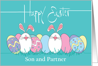Hand Lettered Easter for Son and Partner with Egg and Bunny Line Up card