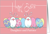 Hand Lettered Easter for Daughter and Partner Egg and Bunny Line Up card