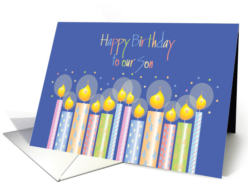 Birthday for Son, Colorful Bright Patterned Candles & Confetti card