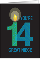 14th Birthday for Great Niece, You’re 14 with candle card