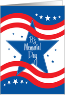 Hand Lettered Business Memorial Day, Blue Star, Red Wavy Stripes card