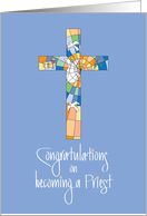 Becoming a Priest, Stained Glass Cross with Hand Lettering card