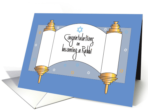 Hand Lettered Congratulations on Becoming Rabbi, Rolled Torah card