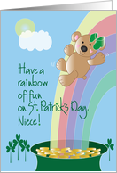 St. Patrick’s Day for Niece, Bear Sliding Down Rainbow card