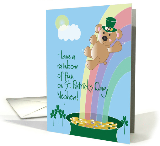 St. Patrick's Day for Nephew, Bear Sliding Down Rainbow card (1238652)