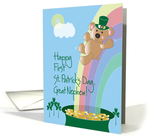 First St. Patrick's Day for Great Nephew, Bear on Rainbow card