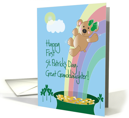 First St. Patrick's Day for Great Granddaughter, Bear on Rainbow card