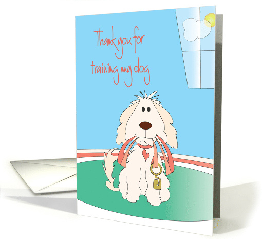 Hand Lettered Thank you to Dog Trainer with Seated Dog with Leash card