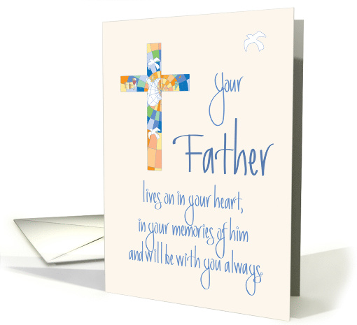 Sympathy for Loss of Father, Stained Glass Cross and Dove card