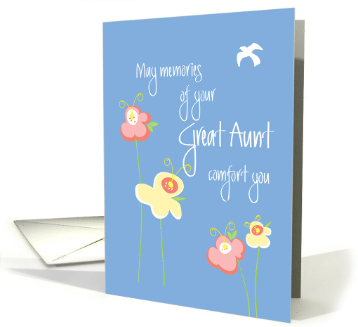 Sympathy for Loss of Great Aunt, Cheerful Flowers and Dove card