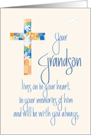 Hand Lettered Sympathy Loss of Grandson with Stained Glass Cross card