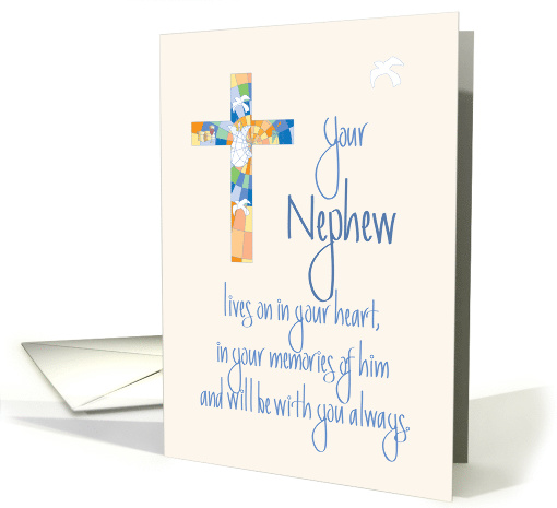 Sympathy in Loss of Nephew, Stained Glass Cross and Dove card