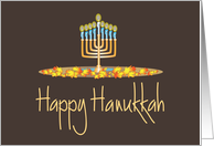 Hand Lettered Hanukkah, with Menorah and Autumn Leaves card