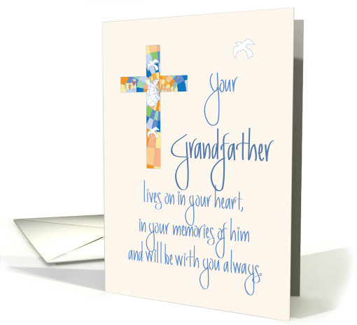 Hand Lettered Loss of Grandfather Sympathy, Stained Glass Cross card