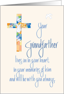 Hand Lettered Loss of Grandfather Sympathy, Stained Glass Cross card