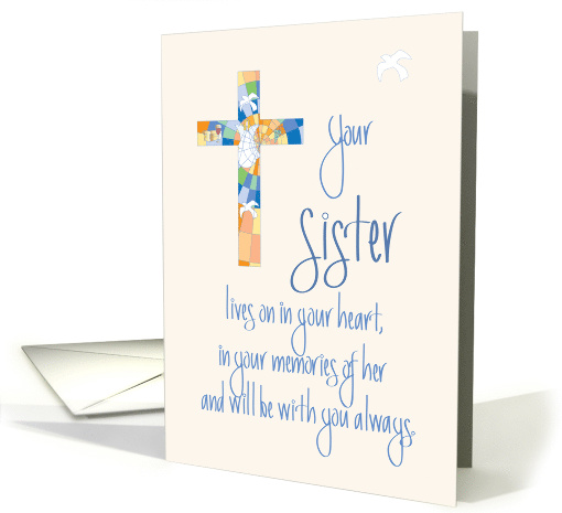 Hand Lettered Sympathy in Loss of Sister, Stained Glass Cross card