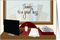 Hand Lettered Happy Boss’s Day, Desk, Computer and Papers card