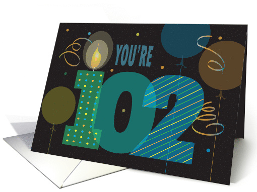 Birthday for 102 Year Old Balloons Overlapping Numbers and Candle card