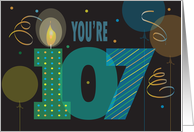Birthday for 107 Year Old Overlapping Numbers Candle and Balloons card
