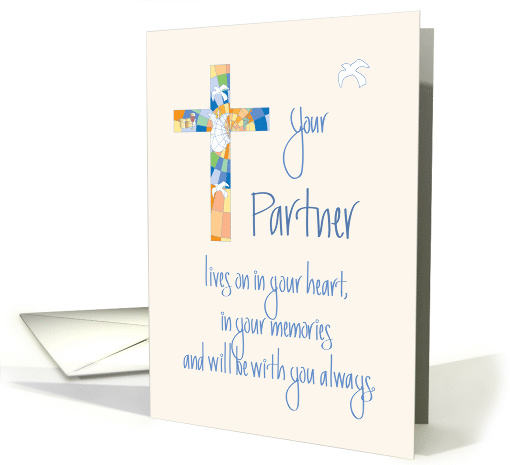 Sympathy in Loss of Partner with Stained Glass Cross card (1245458)
