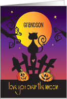 Halloween for Grandson Love You Over the Moon Black Cat and Full Moon card