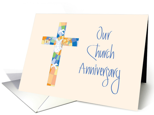 Hand Lettered Church Anniversary Invitation, Stained Glass Cross card