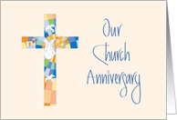 Hand Lettered Church Anniversary Invitation, Stained Glass Cross card