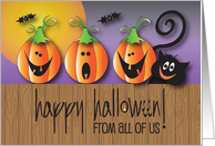 Hand Lettered Halloween From All of Us Pumpkin Trio and Black Cat card