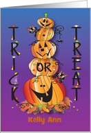 Halloween Trick or Treat with Stacked Pumpkins and Custom Name card