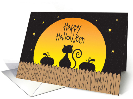 Happy Halloween, Cat and Pumpkin Silhouettes in Full Moon card