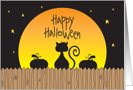 Happy Halloween, Cat and Pumpkin Silhouettes in Full Moon card