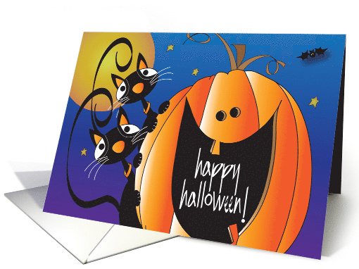 Hand Lettered Halloween Black Cats and Smiling Jack O' Lantern card