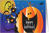 Hand Lettered Halloween Black Cats and Smiling Jack O’ Lantern card