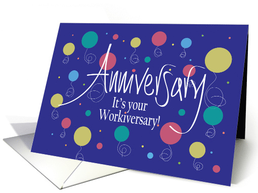 Hand Lettered Employee Work Anniversary, Bright Colored Balloons card