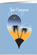 Honeymoon Wishes Palm Tree Silhouette, Heart & Hand Lettering card