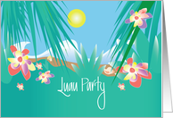 Hand Lettered Luau Party Invitation with Seashells & Tropical Flowers card