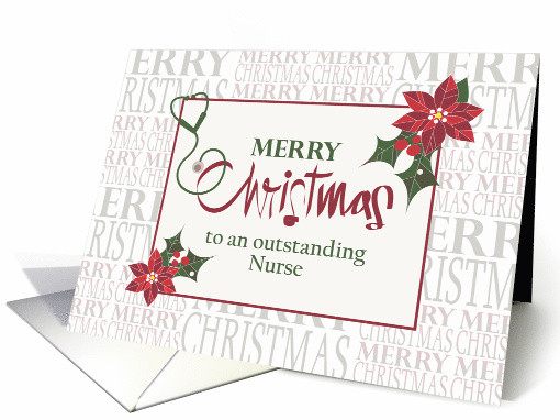 Hand Lettered Christmas to Nurse, Stethoscope & Poinsettias card