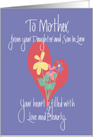 Mother’s Day for Mother from Daughter & Son in Law, Floral Heart card