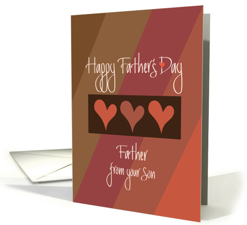 Father's Day from Son, Trio of Hearts, Brown & Orange Diagonals card