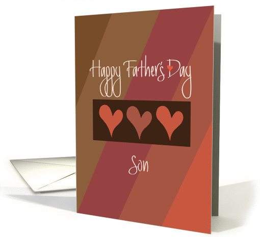 Father's Day to Son, Trio of Hearts & Diagonal Color Stripes card