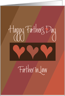 Father’s Day to Father in Law, Heart Trio on Earthtone Diagonals card