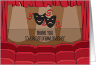 Thank you to Drama Teacher with Dramatic Masks with Curtained Stage card