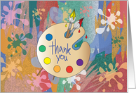 Thank You to Art Teacher with Palette of Colors on Colorful Background card