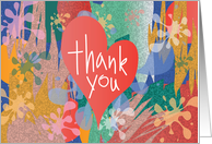 Hand Lettered Thank You to Teacher Red Heart and Colorful Painting card