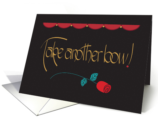 Hand Lettered Congratulations on Performance, Curtains & Red Rose card
