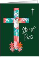 Hand Lettered Christmas with Stained Glass, Angel and Star of Peace card