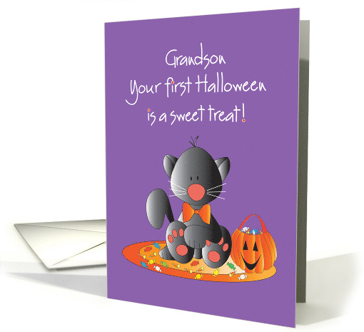 First Halloween for Grandson, Kitty with Sweet Treat Candy card