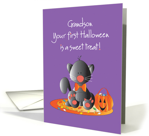 First Halloween for Grandson, Kitty with Sweet Treat Candy card