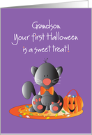 First Halloween for Grandson, Kitty with Sweet Treat Candy card